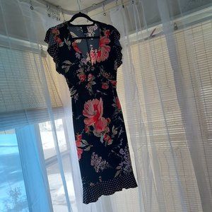 J.T.B. Black with Pink Floral & Polka Dot Dress